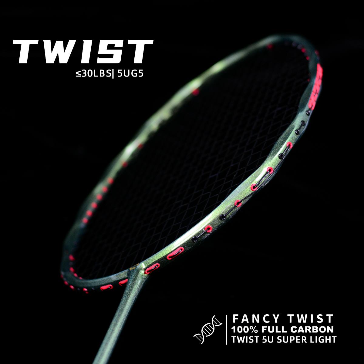 Badminton Photo - TWIST 100% Vollcarbon-Badmintonschläger, 5U G5 28-32lbs